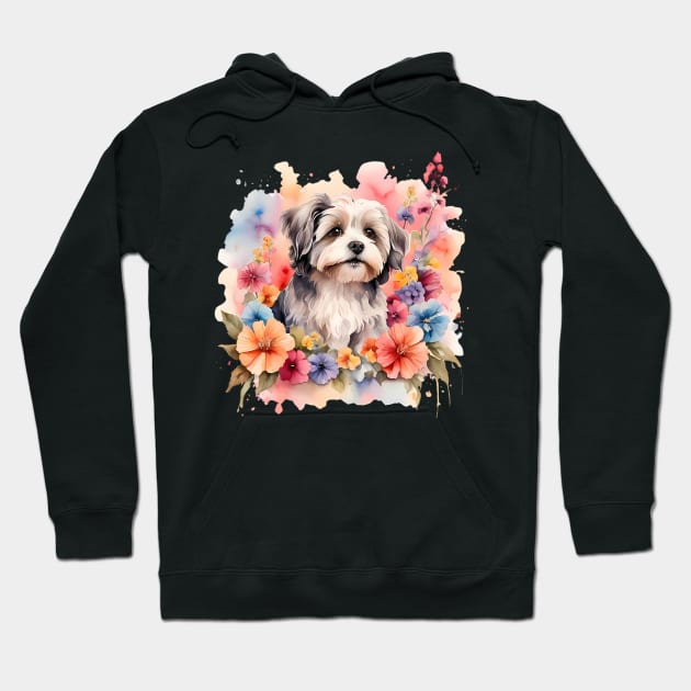 A havanese decorated with beautiful watercolor flowers Hoodie by CreativeSparkzz